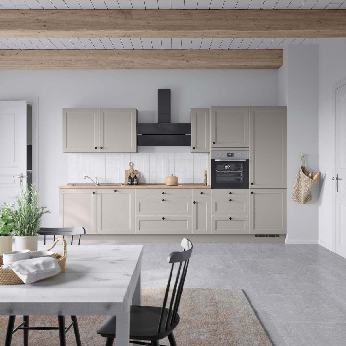 Kuchynská linka 360 cm, kamenná sivá supermatná - šedá/černá, Moderní, kov/kompozitní dřevo (360cm) - Nobilia