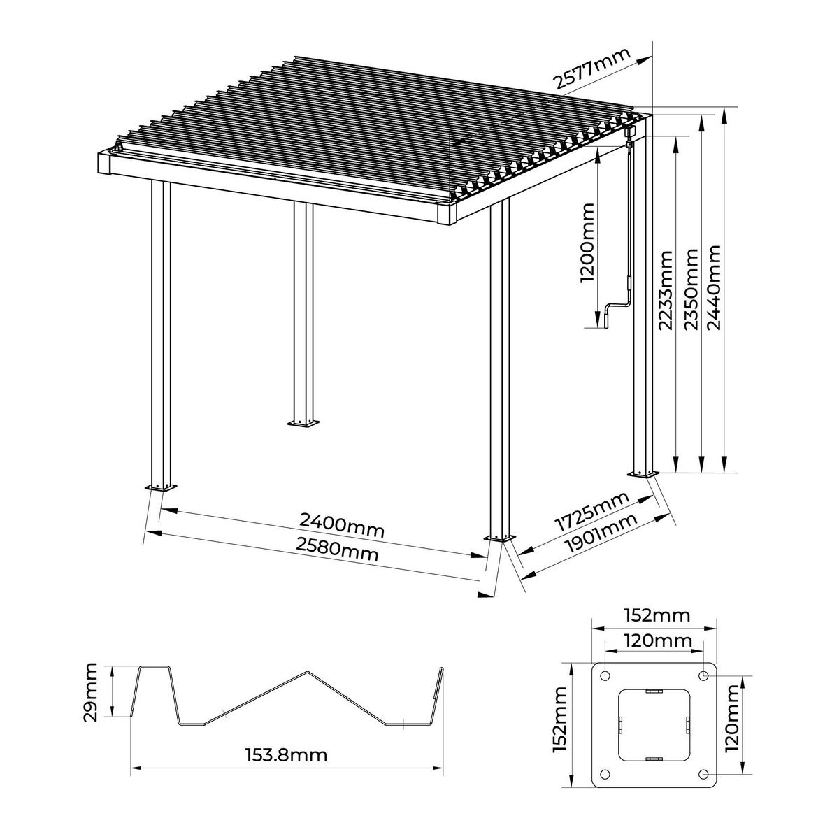 Pergola Origin BBQ 258x258 cm Stahl, Lamellen verstellbar - Anthrazit, Basics, Metall (258/235/258cm) - Gardenson