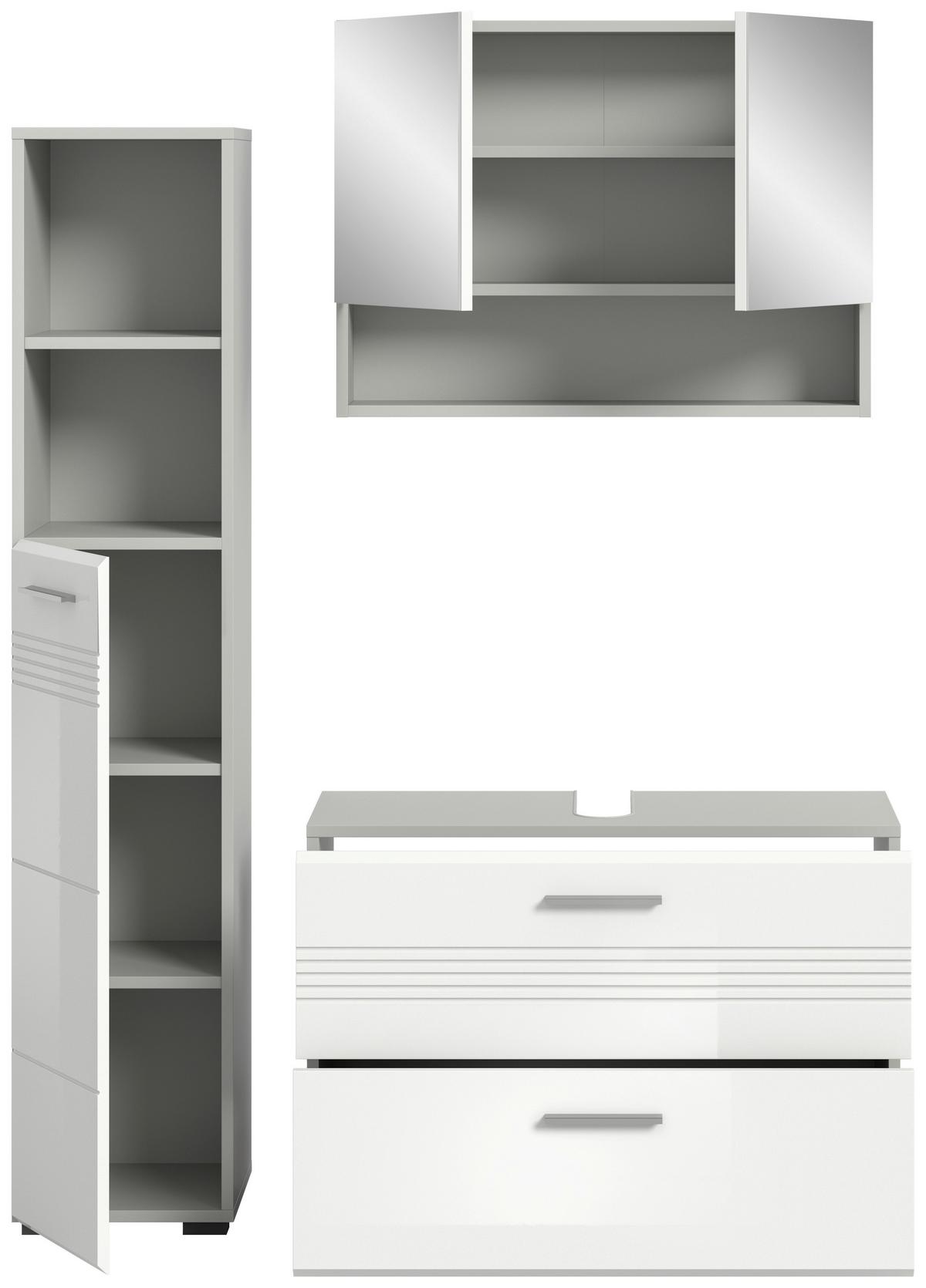 Badezimmer Copa Grau Weiß Hg B: 110 Cm - Weiß Hochglanz/Schwarz, MODERN, Holzwerkstoff (110cm) - MID.YOU
