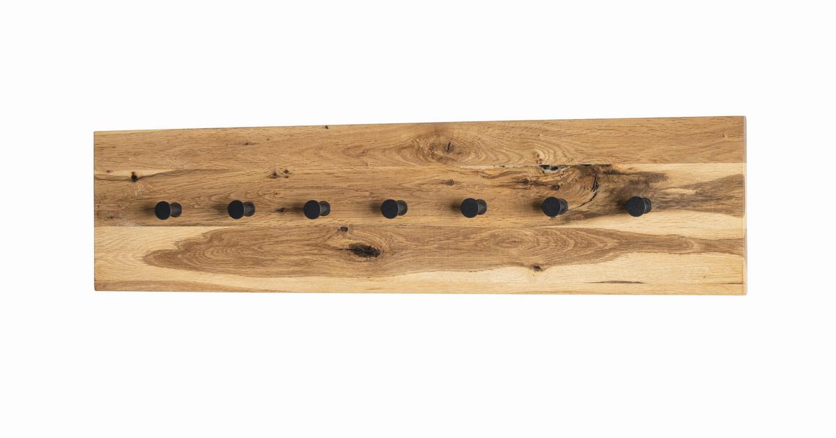 Garderobenpaneel Milano Eichefarben 7 Haken B: 86 cm - Eichefarben/Schwarz, Basics, Holz/Metall (80/20/6cm)