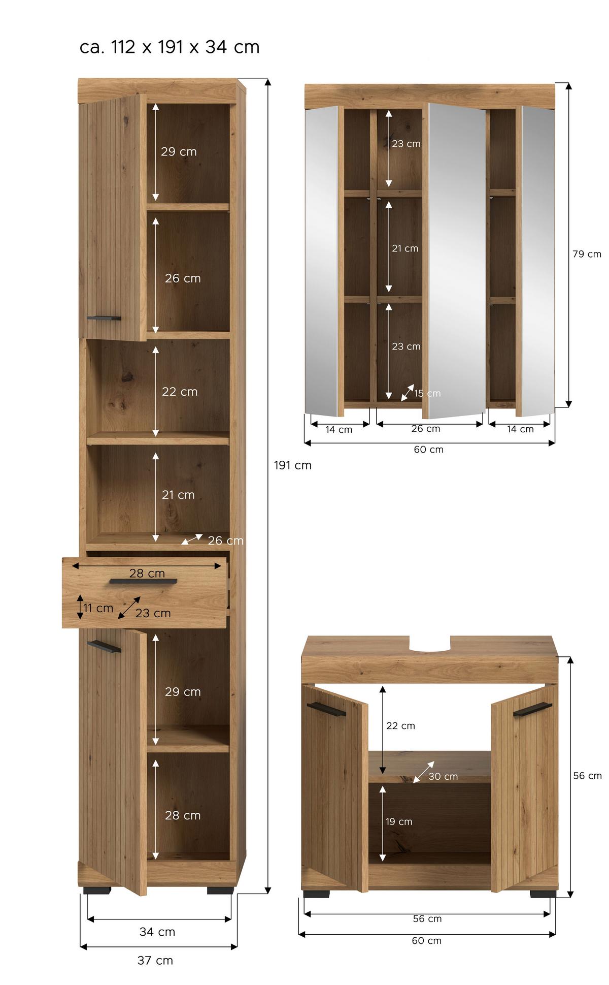 Badezimmer Scout Eiche Artisan Dekor B: 97cm - Schwarz/Eiche Artisan, Trend, Glas/Holzwerkstoff (97cm) - MID.YOU