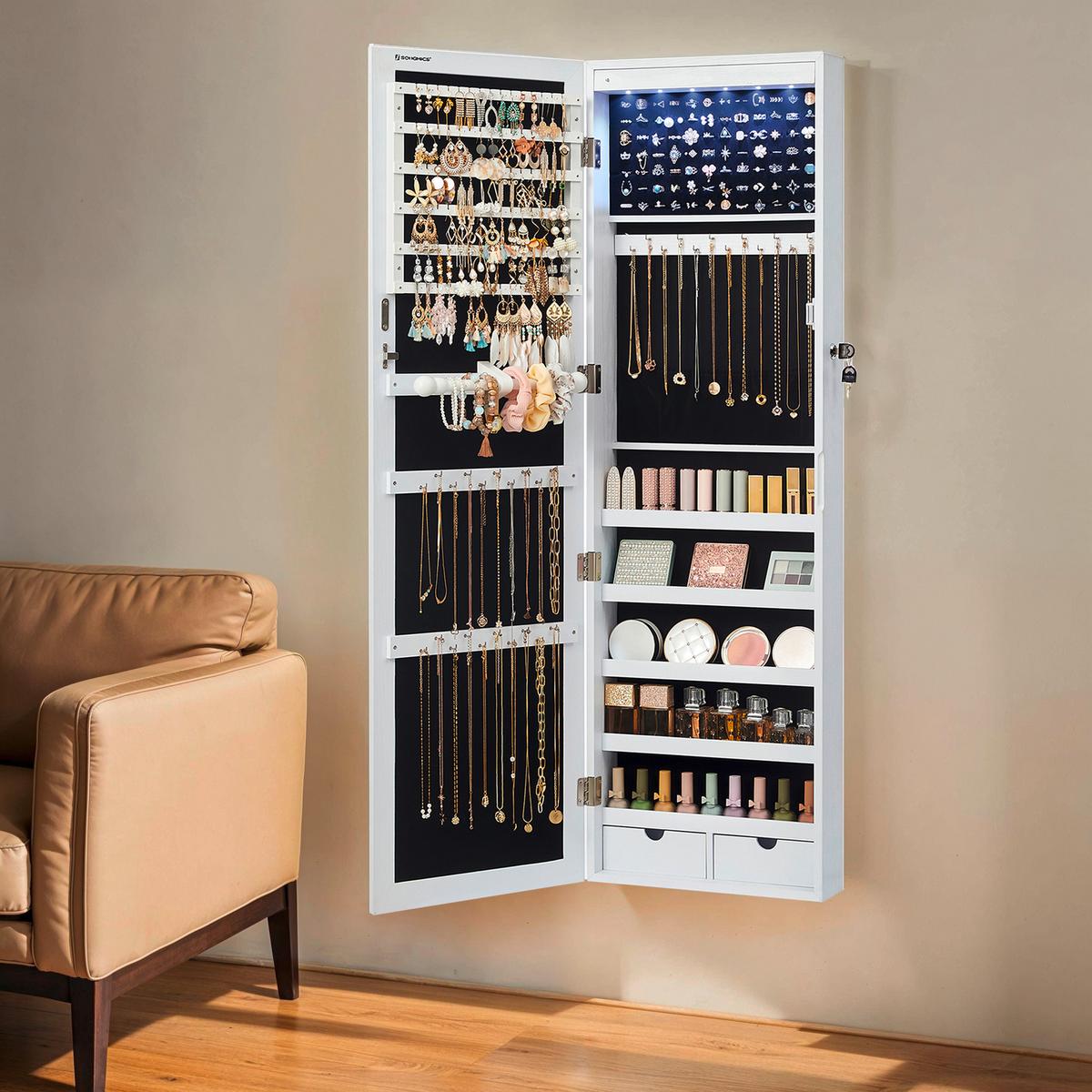 Schmuckschrank Weiß B: 37 Cm - Weiß, Basics, Holzwerkstoff/Metall (37/110/10cm)