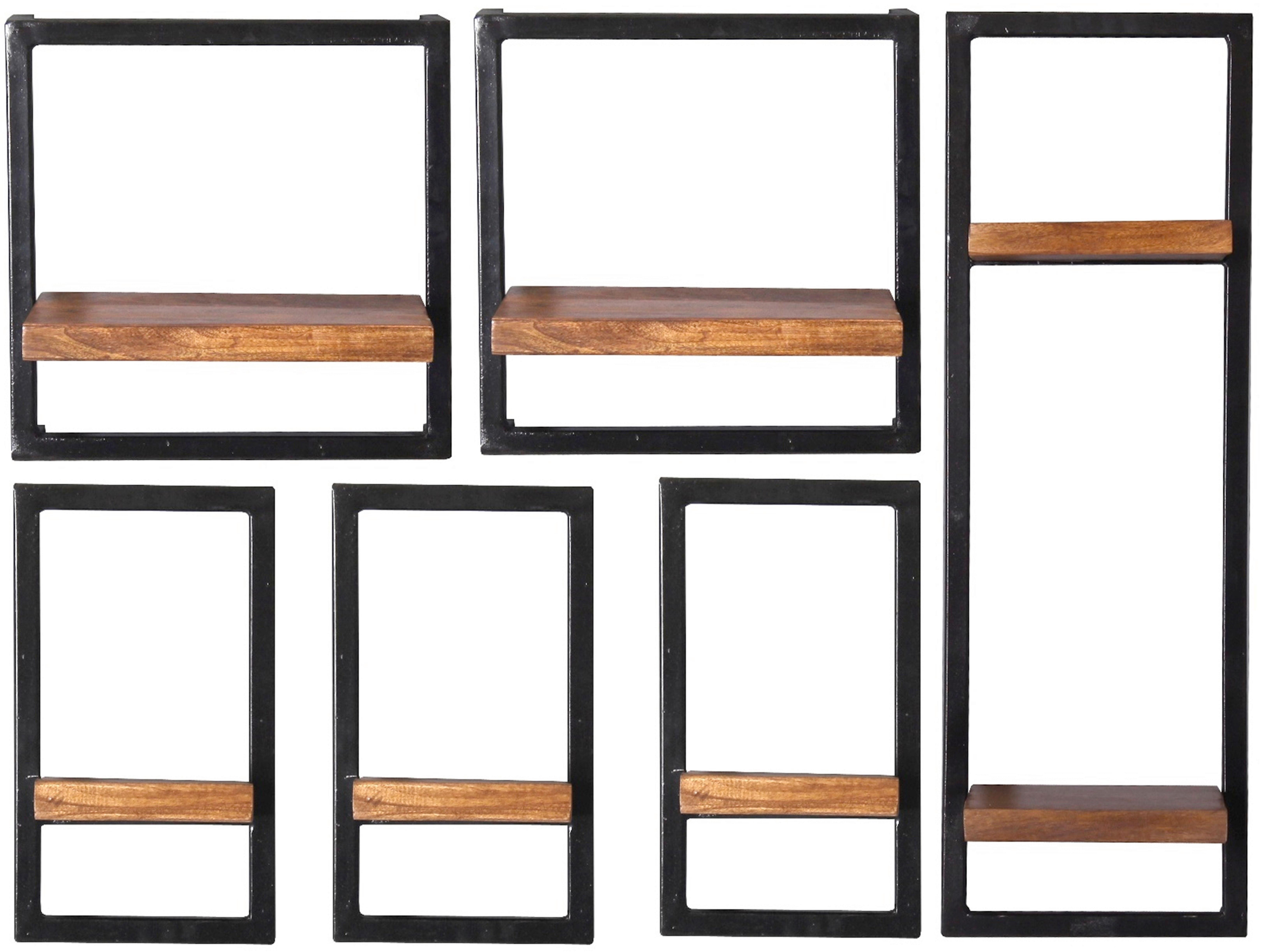 Wandregalset 6-tlg. Mangoholz B: 105cm - Schwarz/Naturfarben, Design, Holz/Metall (105/75/25cm) - MID.YOU