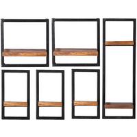 Wandregalset 6-tlg. Mangoholz B: 105cm - Schwarz/Naturfarben, Design, Holz/Metall (105/75/25cm) - MID.YOU