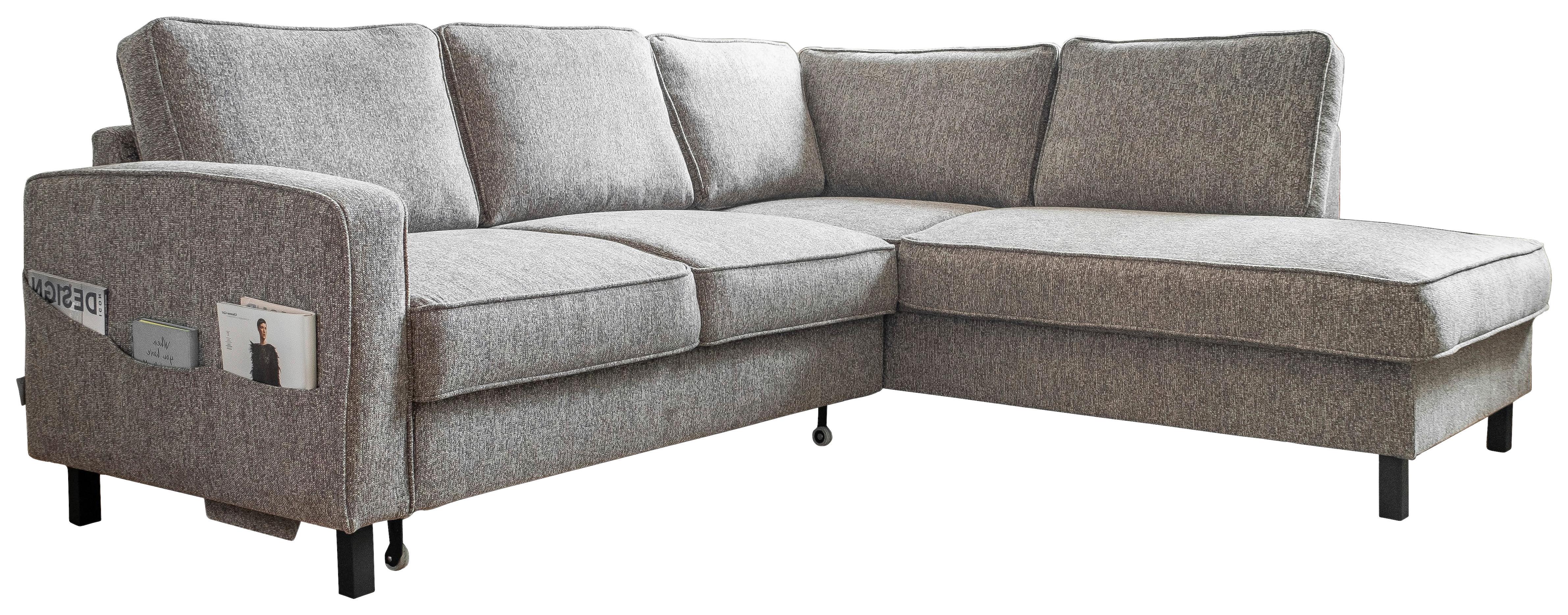 Sedačka MELANIE L, pravá, šedá, lůžko na spaní - šedá/černá, dřevo/textil (233/198cm) - MID.YOU