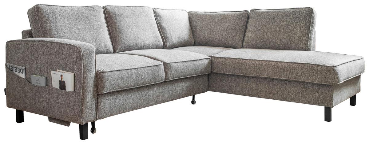 Sedačka MELANIE L, pravá, šedá, lůžko na spaní - šedá/černá, dřevo/textil (233/198cm) - MID.YOU