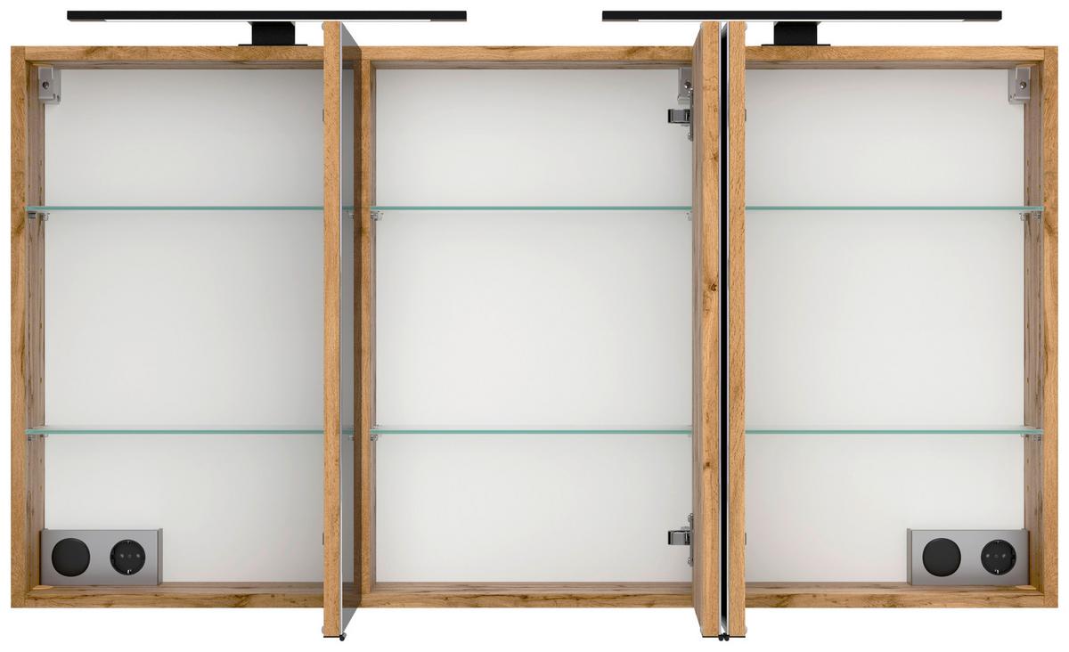 Spiegelschrank Chester mit LED Beleuchtung 3 Türen +Steckdose - Eiche Wotan, MODERN, Glas/Holzwerkstoff (120/64/20cm) - Held