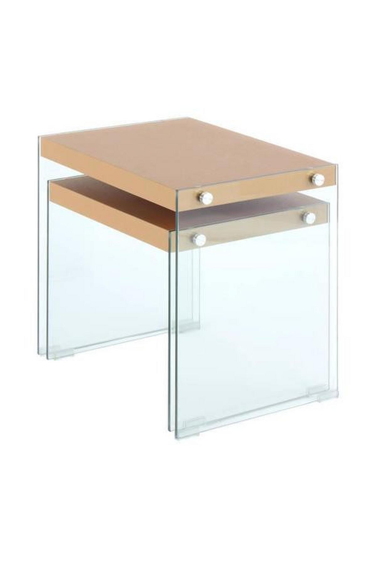 Beistelltisch 2er-set, Elementary Goldfarben - Klar/Goldfarben, Basics, Glas/Holzwerkstoff - Kayoom