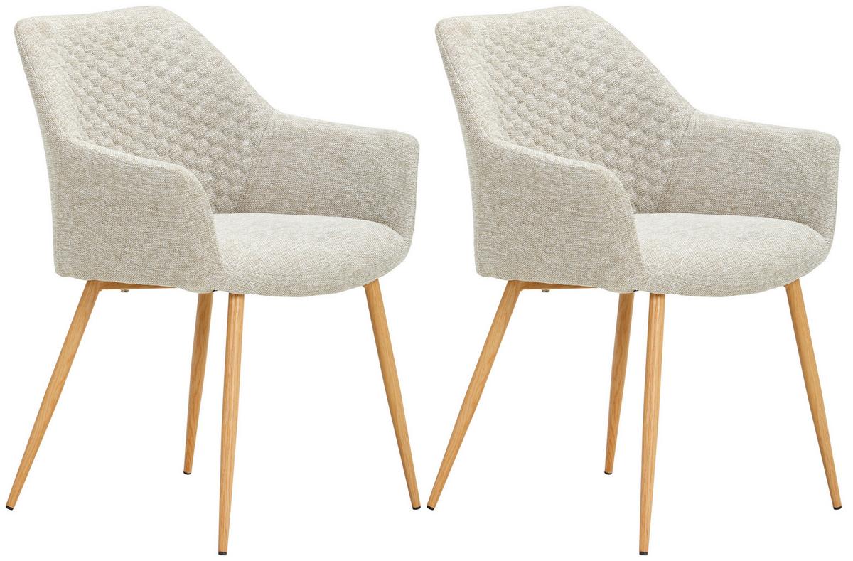 Armlehnstuhl-Set 2er Lara Bezug: Webstoff-Beige - Eichefarben/Beige, KONVENTIONELL, Holz/Textil (56,5/80/58cm) - Livetastic