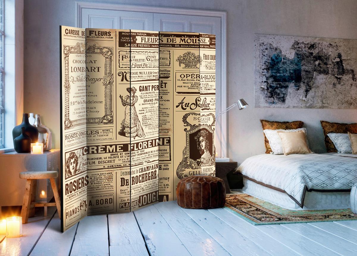 Paravent Dunkelbraun Beige B: 225 cm - Dunkelbraun/Beige, Basics, Holz/Textil (225/172/3cm) - artgeist