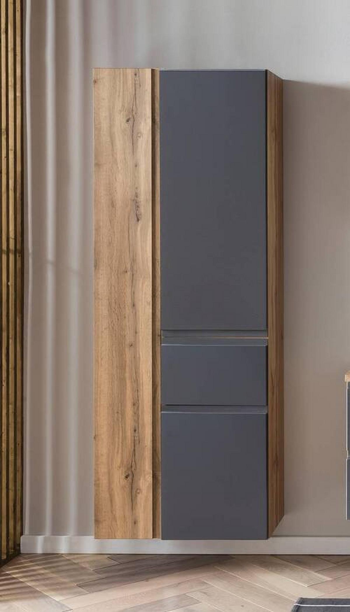 Hochschrank Varese B: 65 Cm Grau/wotan Eiche - Eiche Wotan/Grau, MODERN, Holzwerkstoff (65/180/35cm) - Held