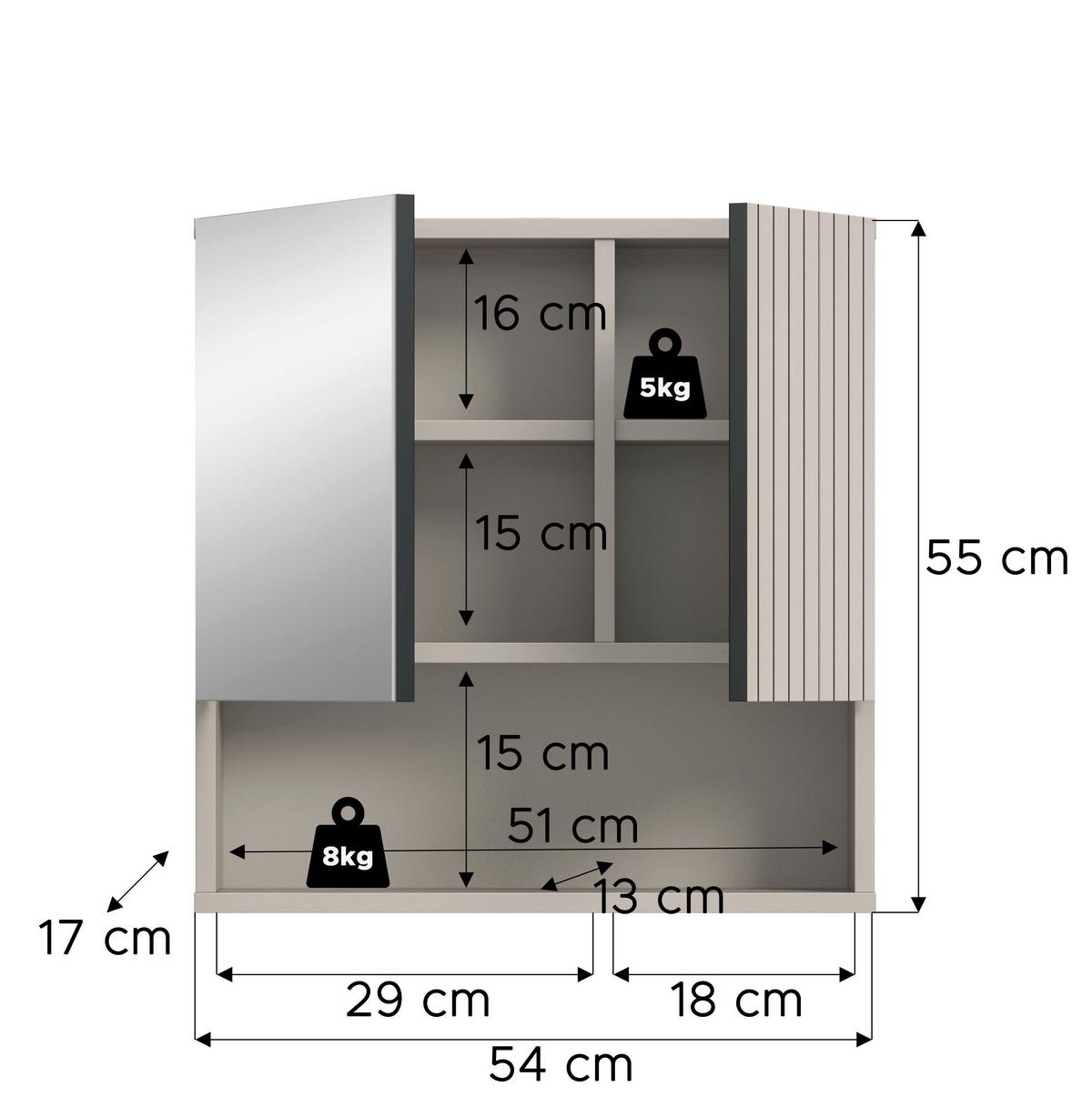 SPIEGELSCHRANK Mone Kaschmir B: 60cm - Kaschmir, Trend, Glas/Holzwerkstoff (60/55/17cm) - MID.YOU