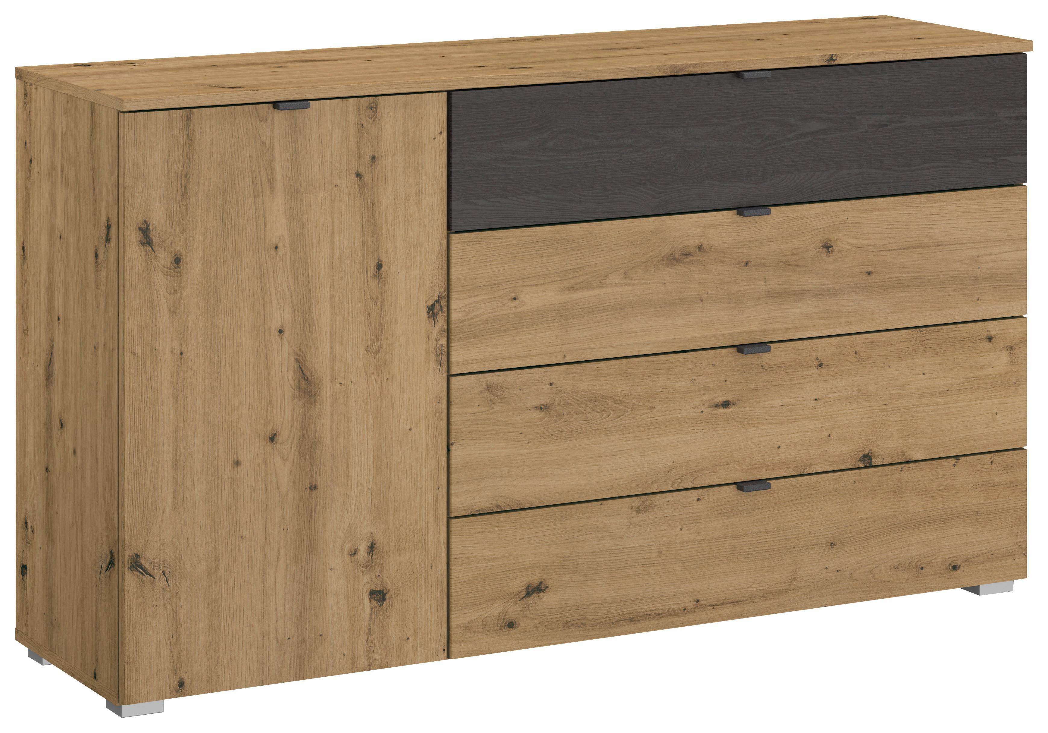 Kommode Apollon Eiche Artisan/schwarz B: 140cm - Alufarben/Schwarz, MODERN, Holzwerkstoff (140/81/42cm) - Rauch Möbel