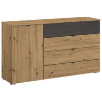 Kommode Apollon Eiche Artisan/schwarz B: 140cm - Alufarben/Schwarz, MODERN, Holzwerkstoff (140/81/42cm) - Rauch Möbel