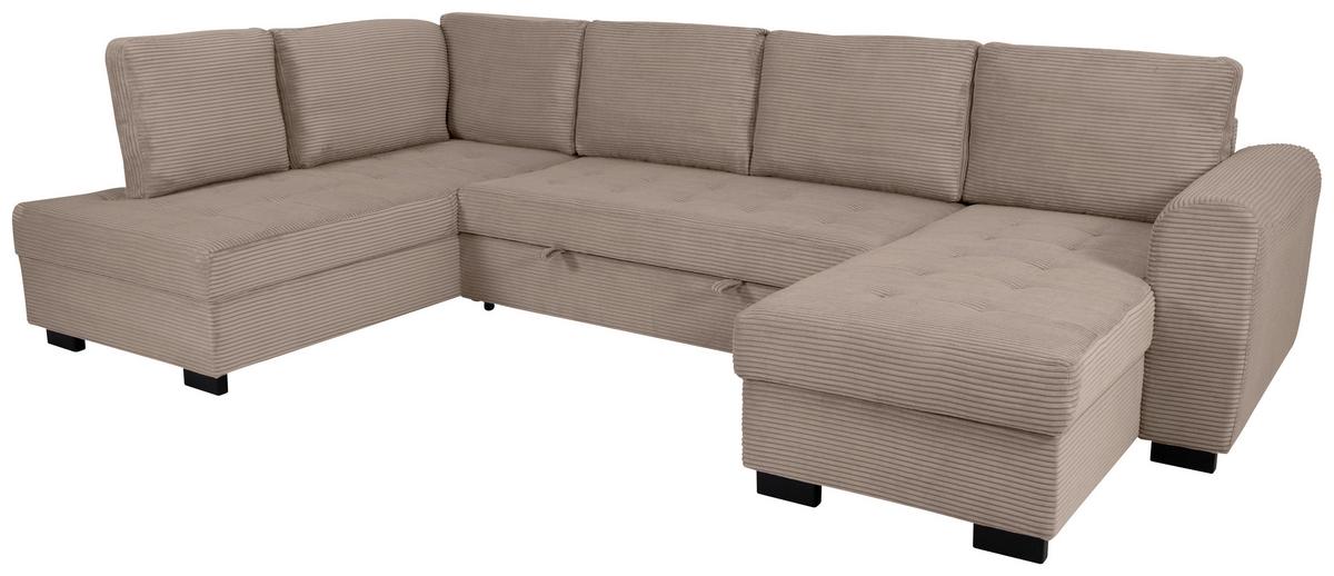 Souprava U MALTE, levá, šedobéžový manšestr - černá/šedobéžová, Moderní, textil/plast (178/305/155cm) - Based
