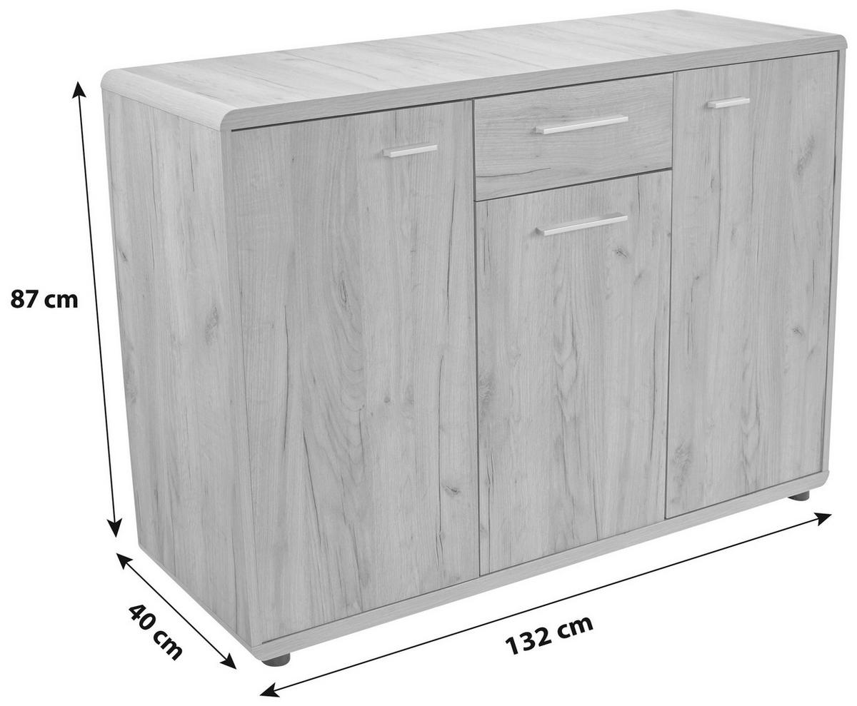 Kommode B 132cm Fontana, Beton Optik/wotan Eiche Dekor - Eichefarben/Dunkelgrau, MODERN, Holzwerkstoff (132/87/40cm)