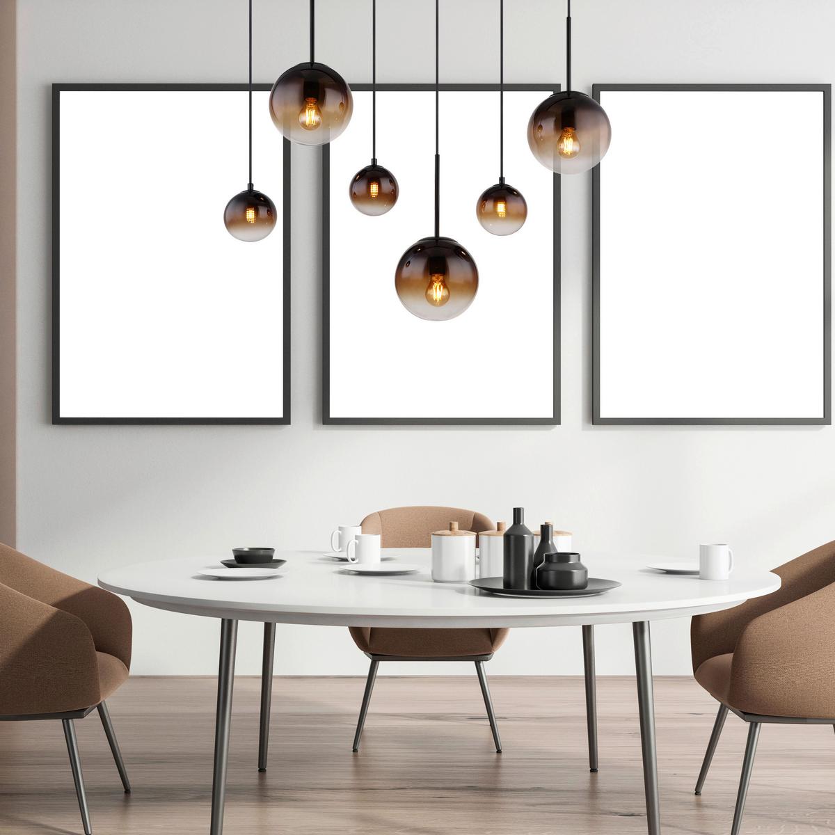 Hängeleuchte 15167-6 - Klar/Schwarz, Design, Glas/Metall (91/20/117cm) - Globo