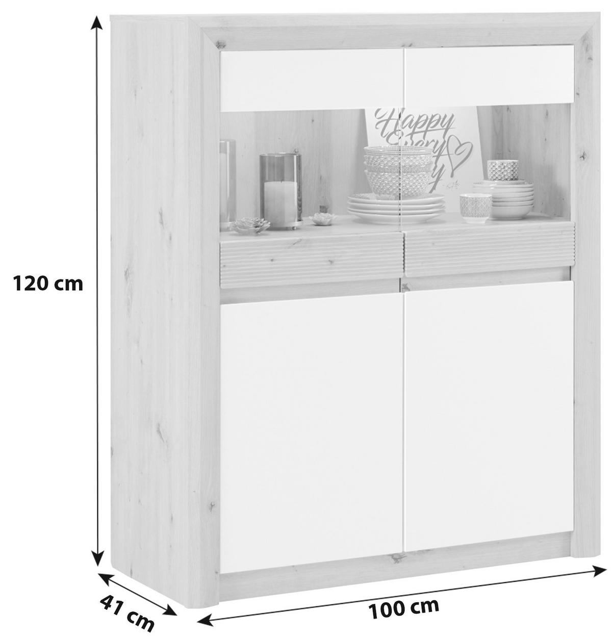Vitrine Kashmir New B: 100 Cm Inkl. Led, Eiche Dekor/weiß - Klar/Eichefarben, MODERN, Glas/Holzwerkstoff (100/120/41cm) - James Wood