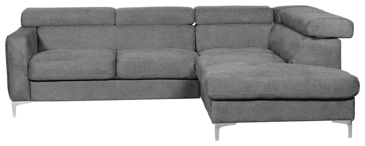 Ecksofa Sammy Grau - Chromfarben/Grau, Design, Textil (242/207cm) - Livetastic