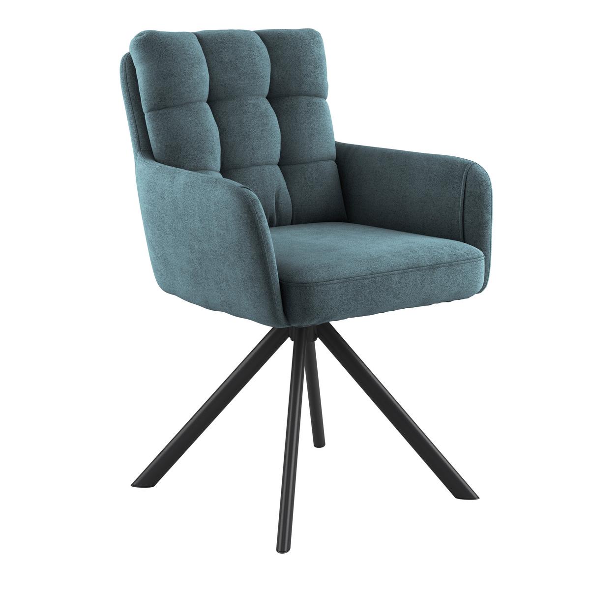 Armlehnstuhl Susan Blaugrün Schwarz/Sitzfläche 360°drehbar - Blau/Schwarz, KONVENTIONELL, Holz/Textil (59/90/66cm)