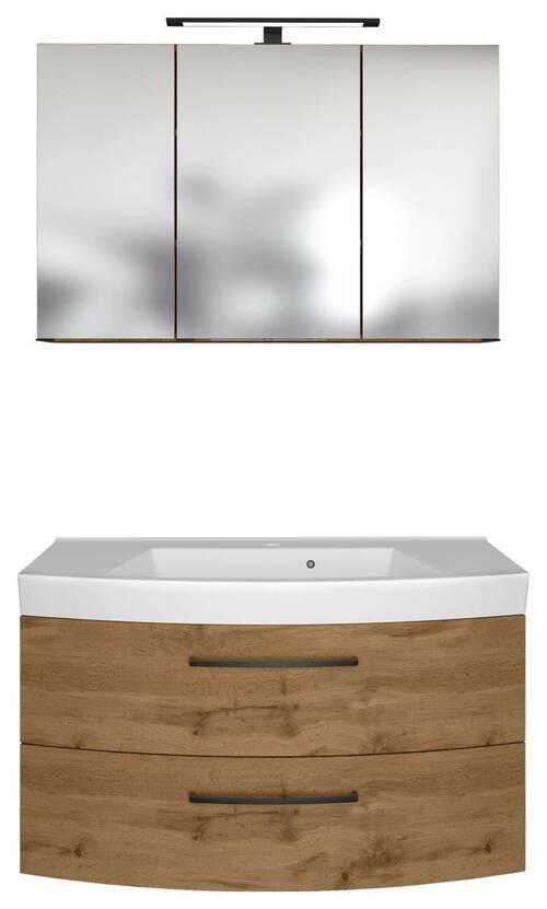 Badmöbel-Set Manchester B: 100 cm Eiche Wotan Dekor - Eichefarben/Weiß, MODERN, Keramik/Holzwerkstoff (100cm) - Held