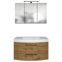 Badmöbel-set Manchester B: 100 Cm Eiche Wotan Dekor - Eichefarben/Weiß, MODERN, Keramik/Holzwerkstoff (100cm) - Held