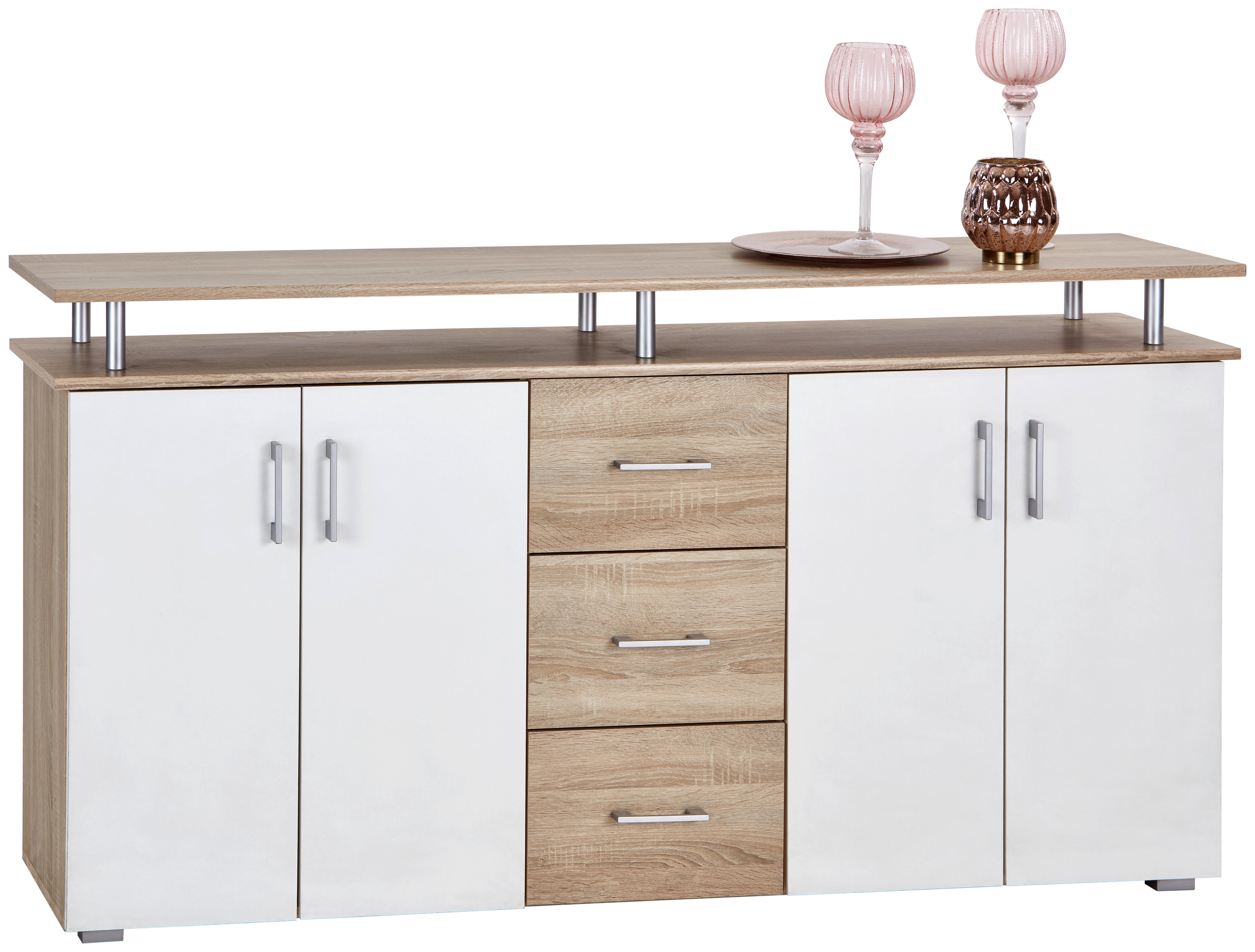 Kommode mit Aufsatz B 176cm Lif, Eiche Dekor/Weiß - Eichefarben/Weiß, MODERN, Holz/Holzwerkstoff (178/90/38cm)