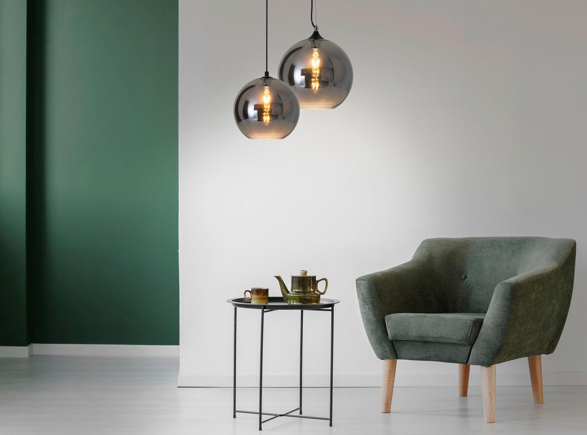 Hängeleuchte Vaso H: 125 Cm 1-Flammig, Kugelform - Silberfarben/Schwarz, Design, Glas/Kunststoff (25/125cm) - Näve