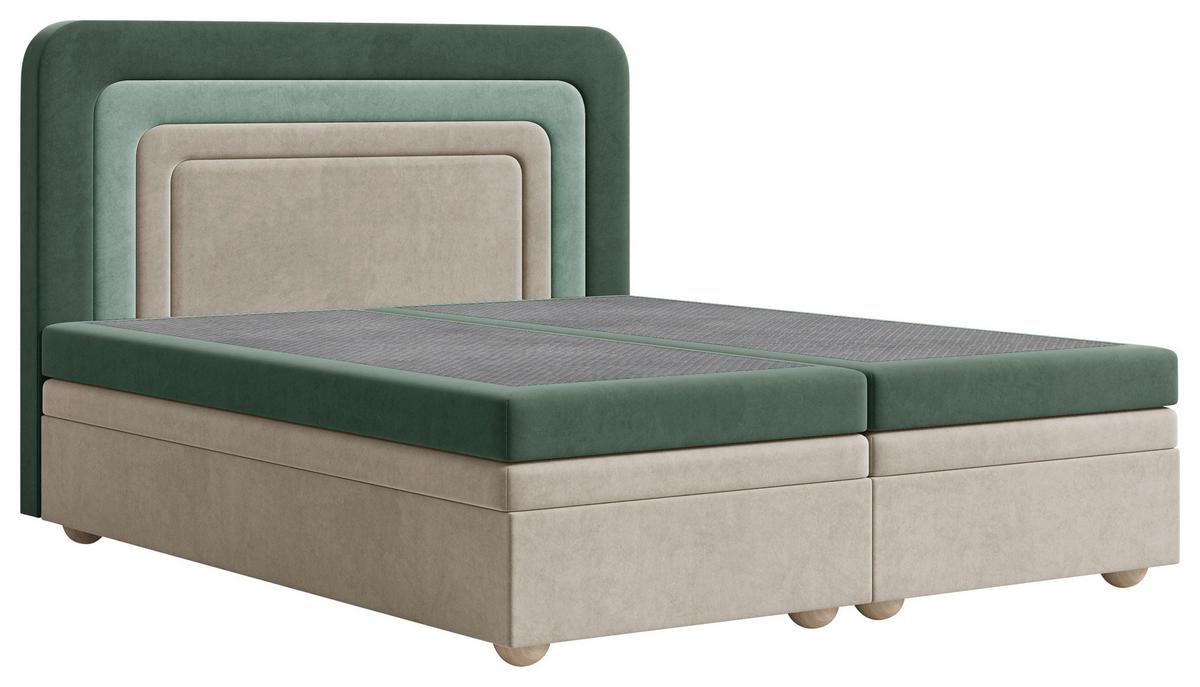 Boxbett Nest Lf:160x200 D.grün/Beige/Mgrün - Dunkelgrün/Beige, MODERN, Holz/Kunststoff (160/200cm) - MID.YOU