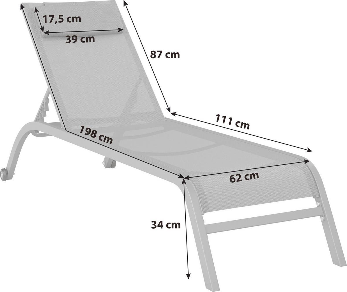 Sonnenliege Olivia Metall/textil Mit Rollen - Hellgrau, MODERN, Textil/Metall (198/62/34-87cm) - Luca Bessoni
