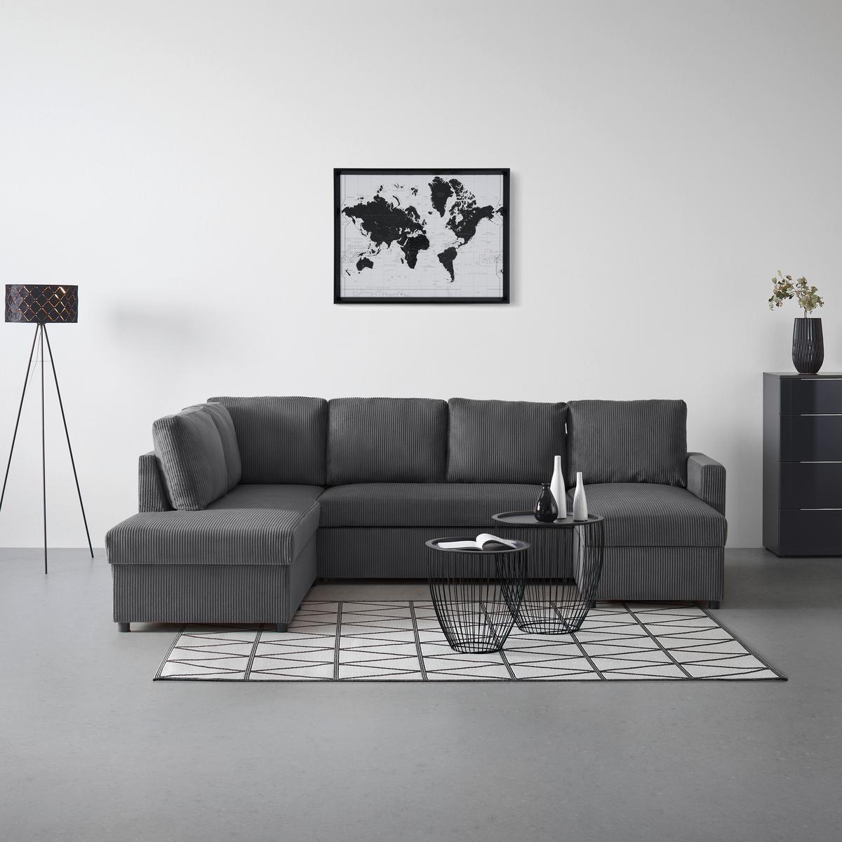 Sedací souprava MARTINA U, levá, antracitový manšestr - antracitová, Moderní, kov/dřevo (204/276/146cm) - Mömax