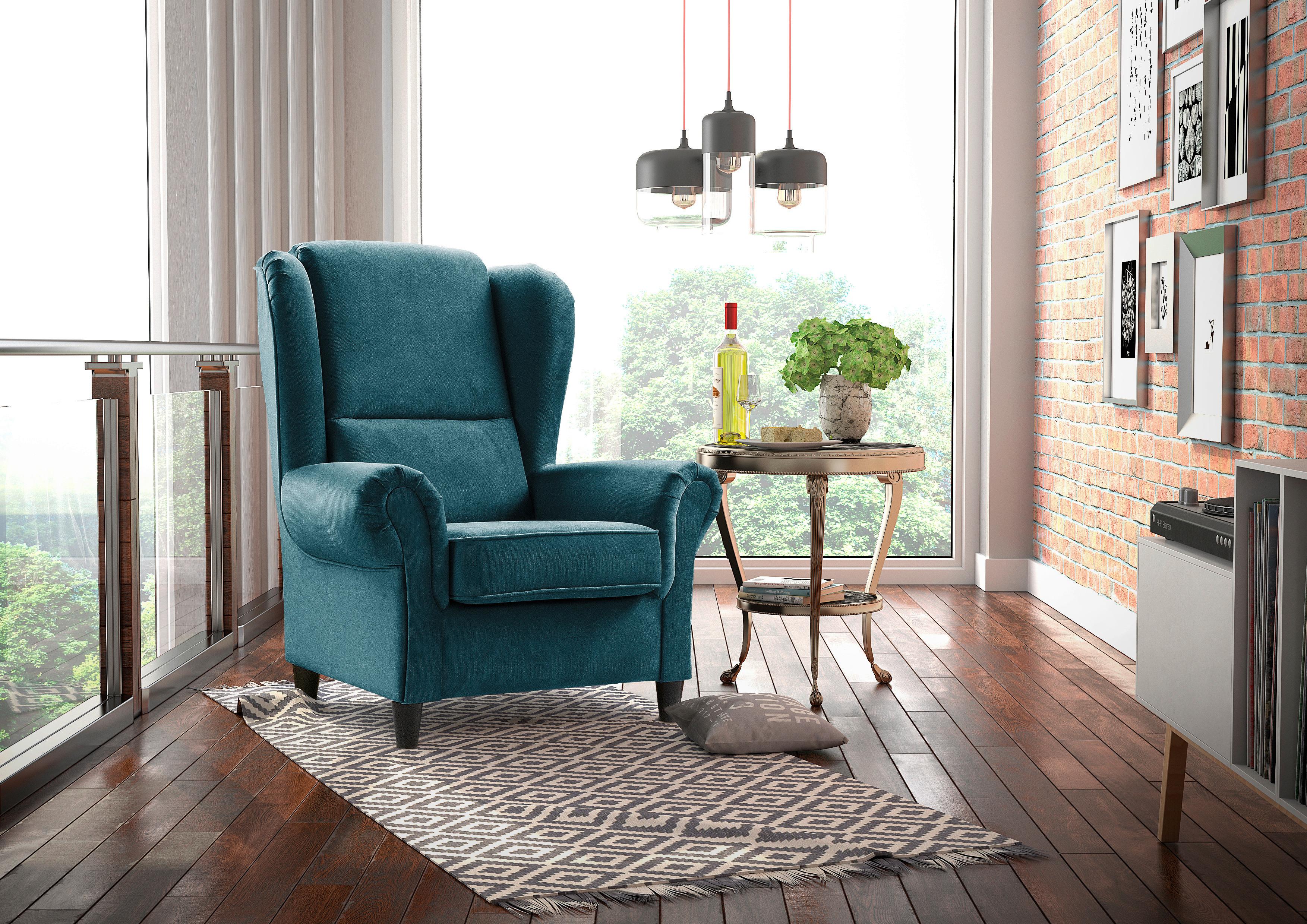 Ohrensessel Baron Petrol B: 94 Cm - Petrol/Schwarz, Design, Textil (94/112/92cm) - MID.YOU