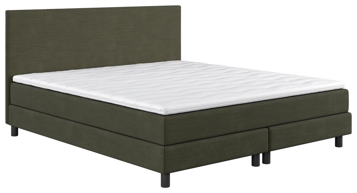 Boxbett Mit Topper 160x200 Andorra - Dunkelgrün/Dunkelbraun, MODERN, Holzwerkstoff/Textil (160/200cm) - MID.YOU