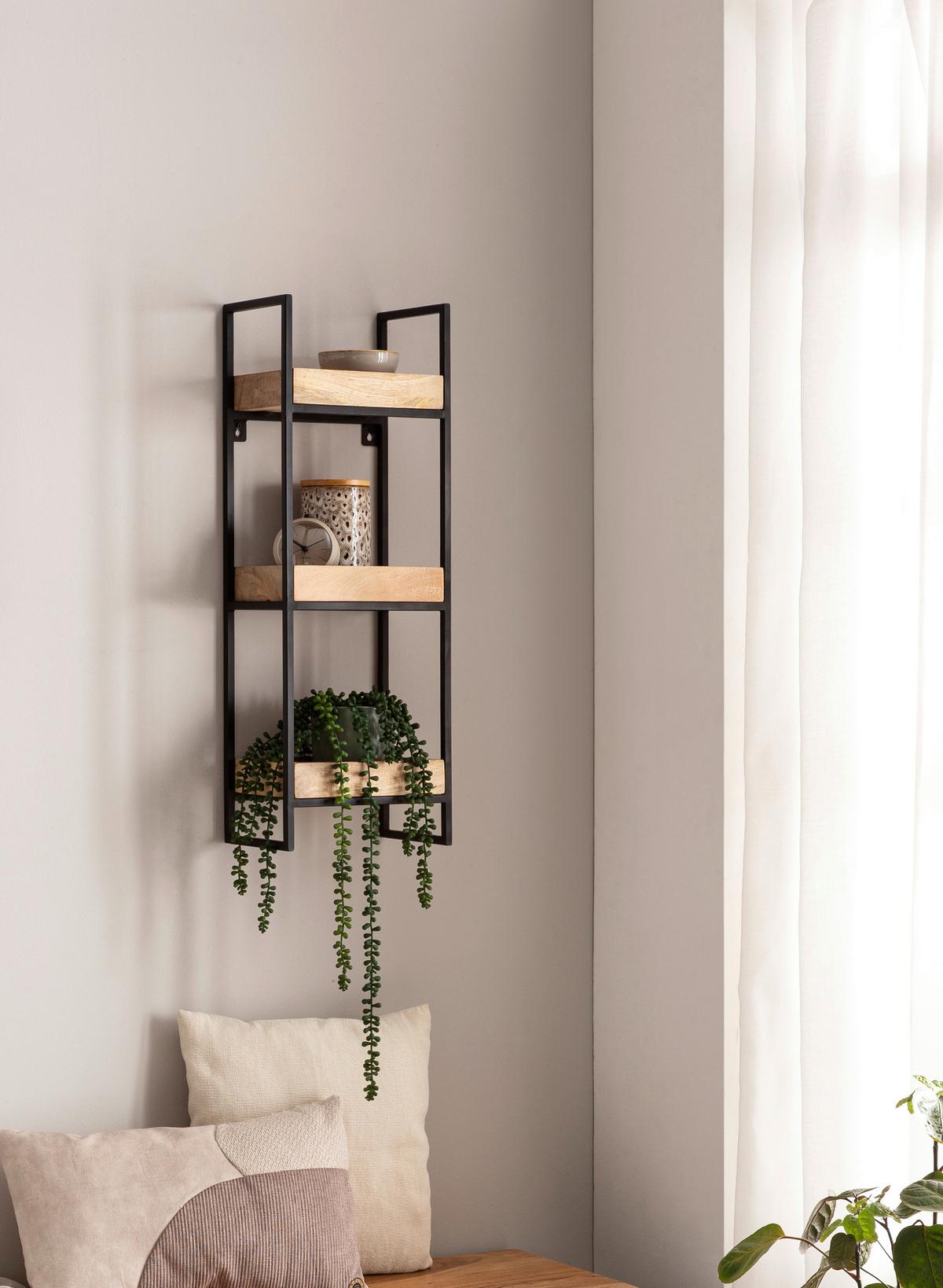 Wandregal Wl6.763 - Schwarz/Braun, LIFESTYLE, Holz/Metall (27/77/18cm) - MID.YOU