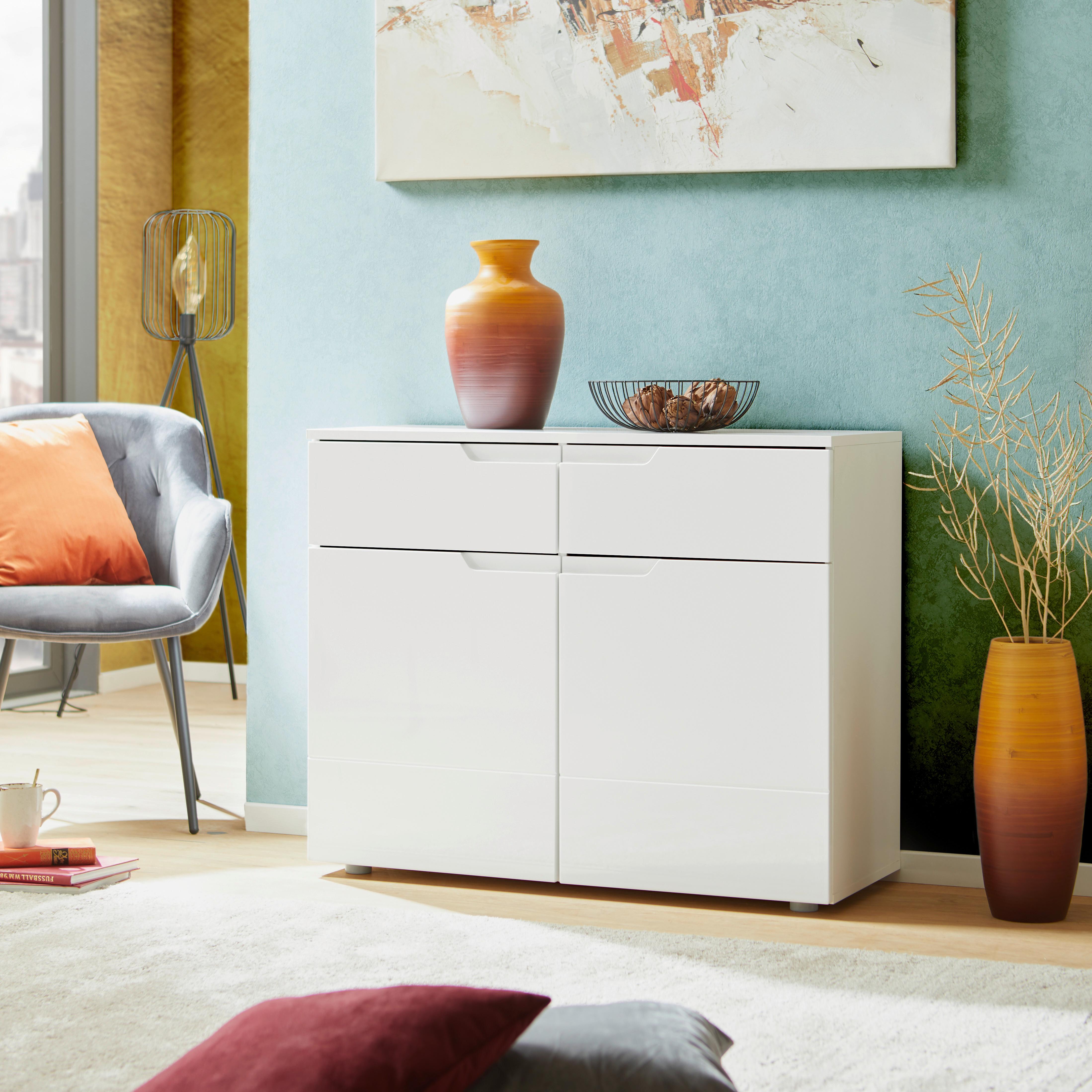Kommode 100cm Hilton, Weiß Hilton - Weiß Hochglanz/Weiß, MODERN, Holzwerkstoff (100/81,4/40cm)