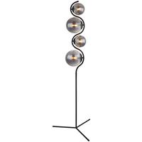 Stehlampe Porry Schwarz Mit Fußschalter - Schwarz, Design, Glas/Metall (66/160cm) - Globo