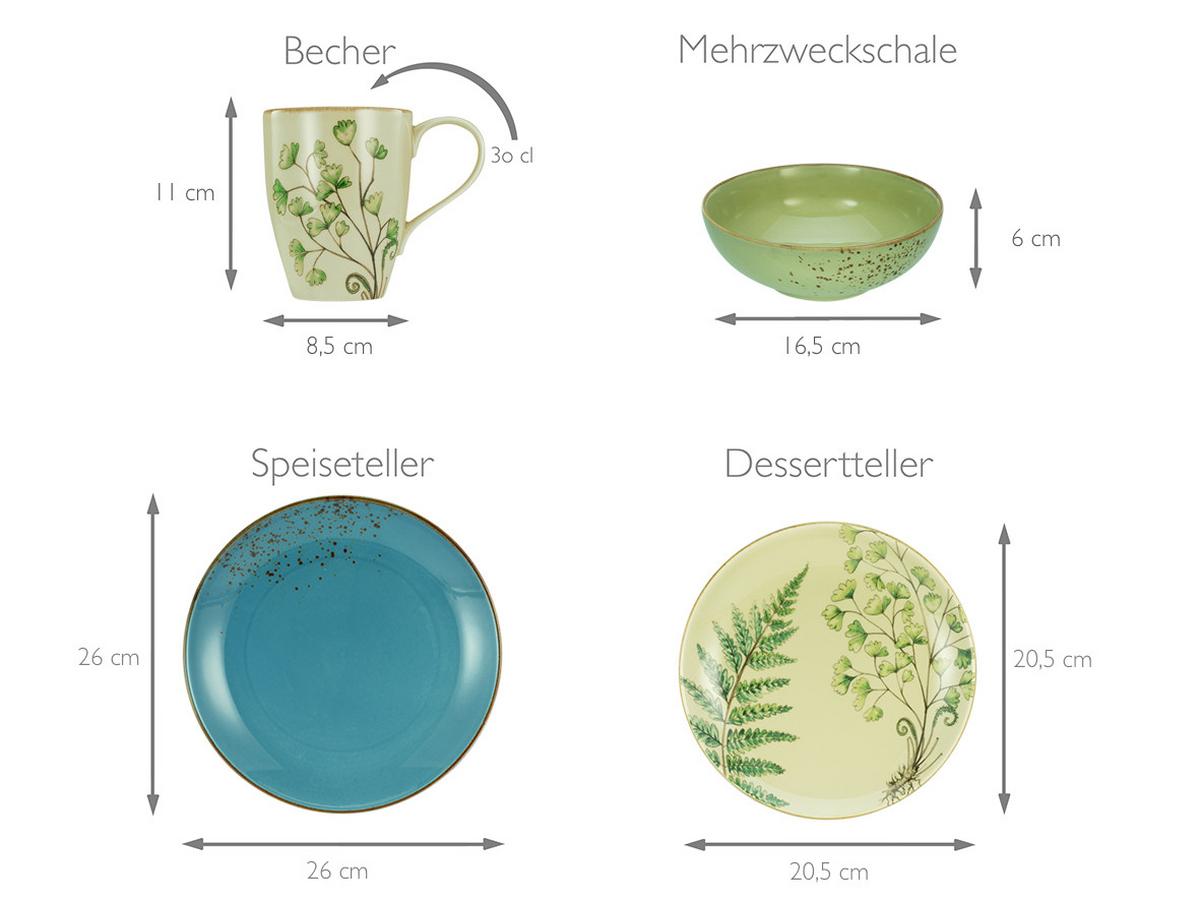 Kombiservice Keramik 4 Personen Geschirr Set - Sandfarben/Petrol, KONVENTIONELL, Keramik - Creatable