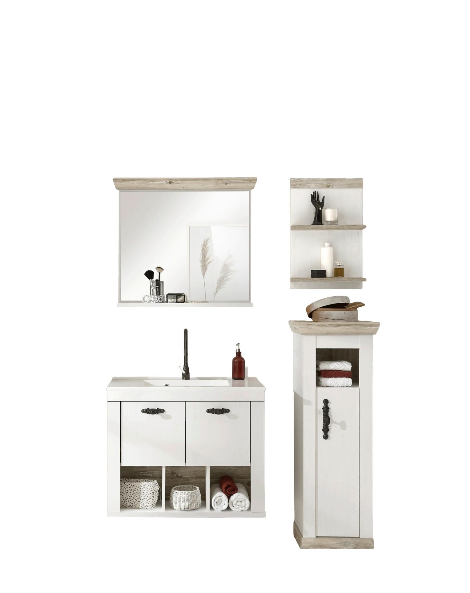 Badezimmer Florenz Pinienfarben B: 143cm - Weiß/Pinienfarben, Design, Naturmaterialien/Holzwerkstoff (143/200/46cm) - MID.YOU