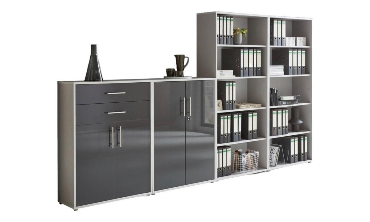 Aktenschrank Office Edition Grau/anthrazit Hg B: 337,6cm - Anthrazit Hochglanz/Grau, MODERN, Holzwerkstoff (337,6/185,6/33cm) - MID.YOU
