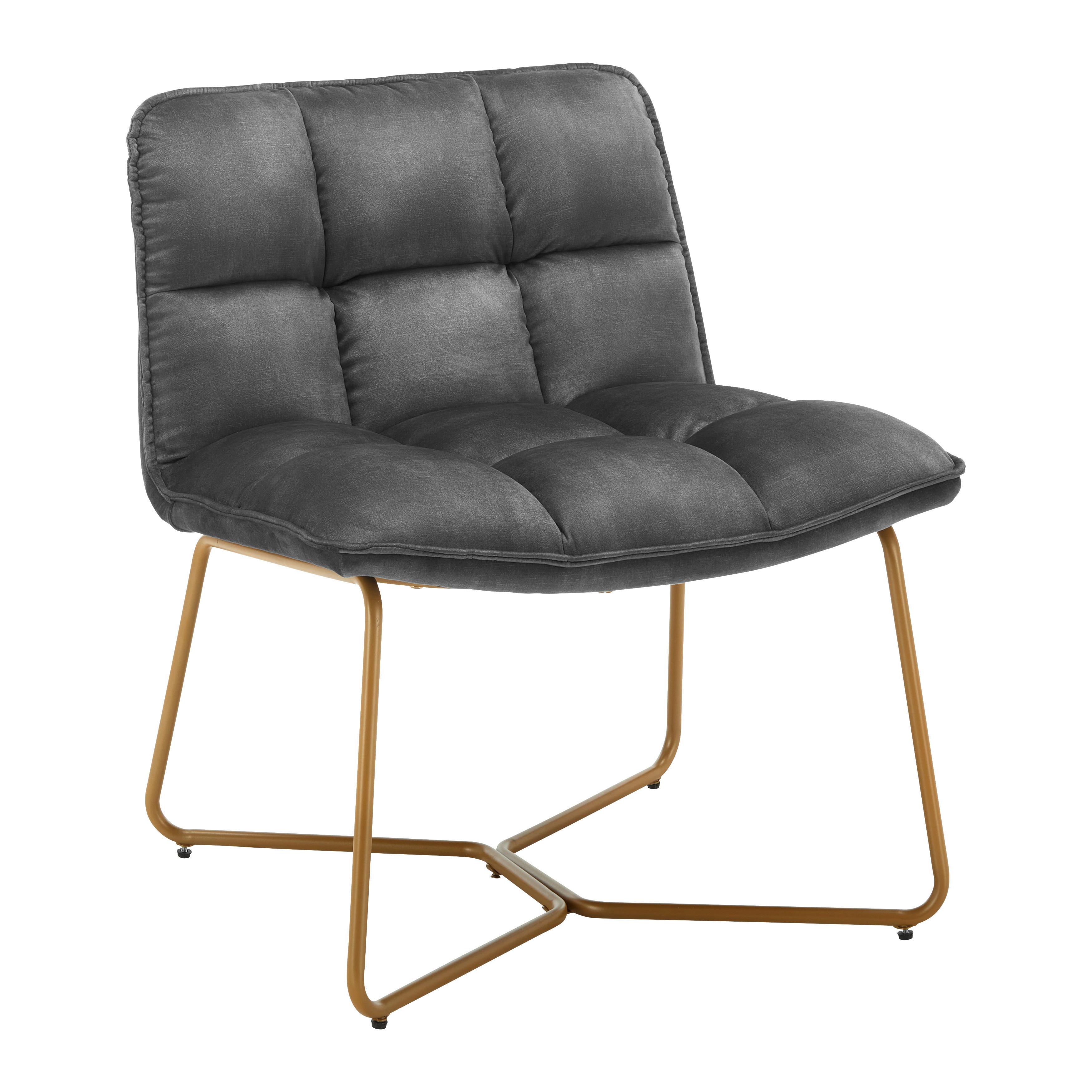 Kreslo zo zamatu Rina - sivé - sivá/zlatá, Modern, kov/drevo (67/76,5/69,5cm) - Bessagi Home