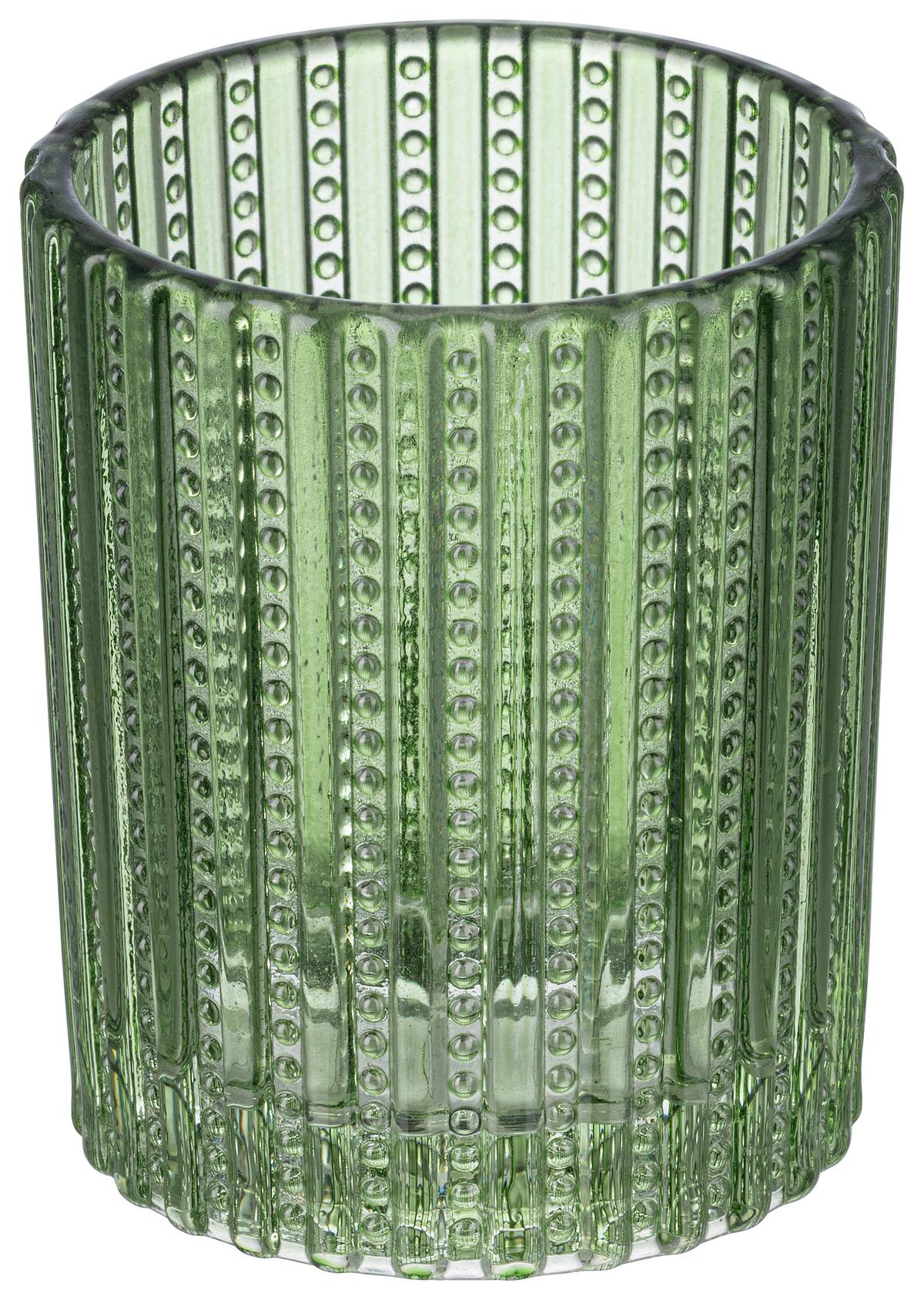 TEELICHTGLAS Selina - Dunkelgrün/Hellgrün, KONVENTIONELL, Glas (5,4/6,4cm) - Luca Bessoni