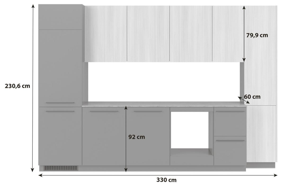 KÜCHENBLOCK MILINO MEDIUM B-GRG-SBE - Eichefarben/Graphitfarben, Basics, Holzwerkstoff (330/230/60cm) - Visiona