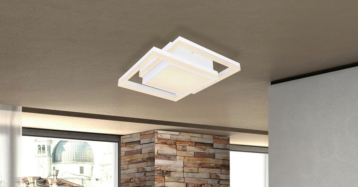 LED-Deckenleuchte L: 41,5 cm Mit Smartphone-Steuerung - Opal/Weiß, Basics, Kunststoff/Metall (41,5/41,5/10,5cm) - Globo