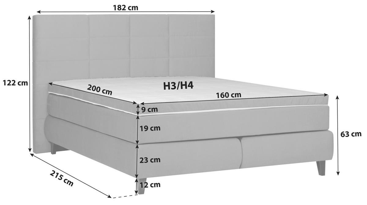Boxspringbett Mit Topper + Matratze 160x200 Cm Kingston - Anthrazit/Schwarz, MODERN, Textil (160/200cm) - Livetastic
