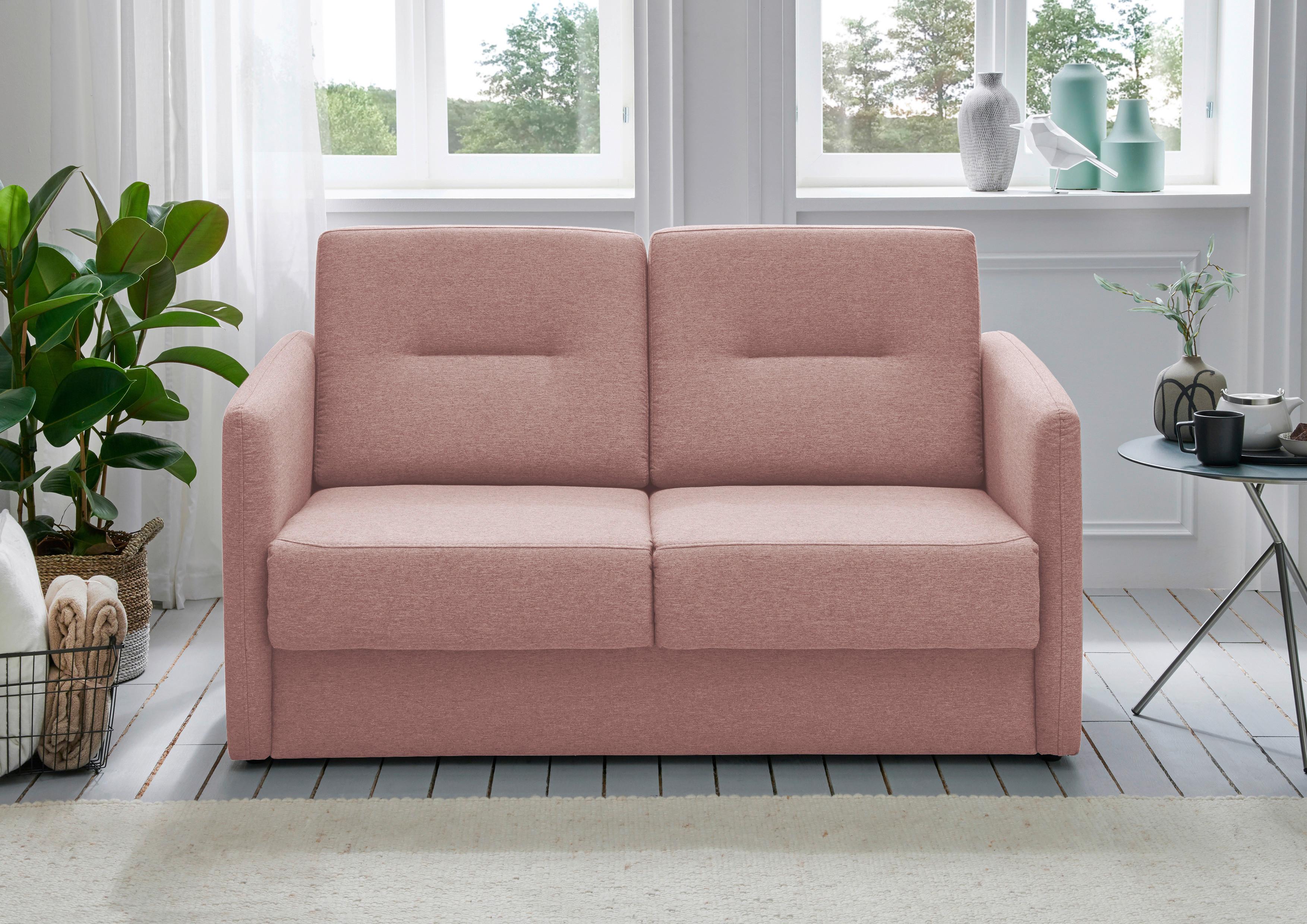 2-Sitzer-Sofa mit Schlaffunkt. Regi Rosa - Schwarz/Rosa, KONVENTIONELL, Holz/Textil (147/89/87cm) - Livetastic