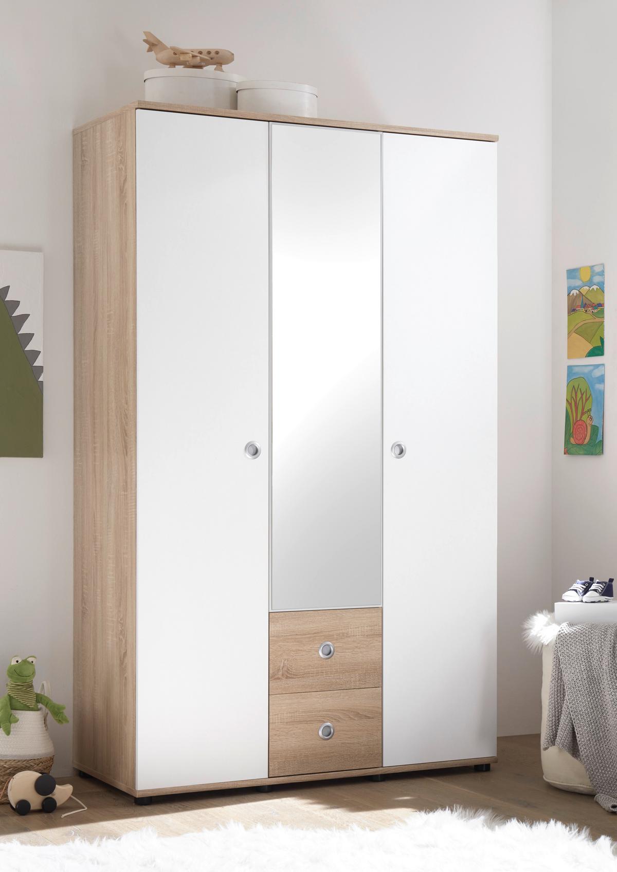 Kombischrank Wiki 115cm Eiche Dekor/weiß - Weiß/Sonoma Eiche, KONVENTIONELL, Glas/Holzwerkstoff (115/190/52cm)