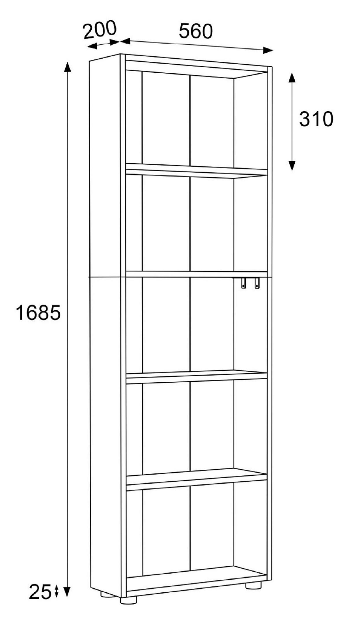 Regal Bulas Weiß B: 56 cm - Schwarz/Weiß, Basics, Holzwerkstoff (56/169/20cm) - MID.YOU