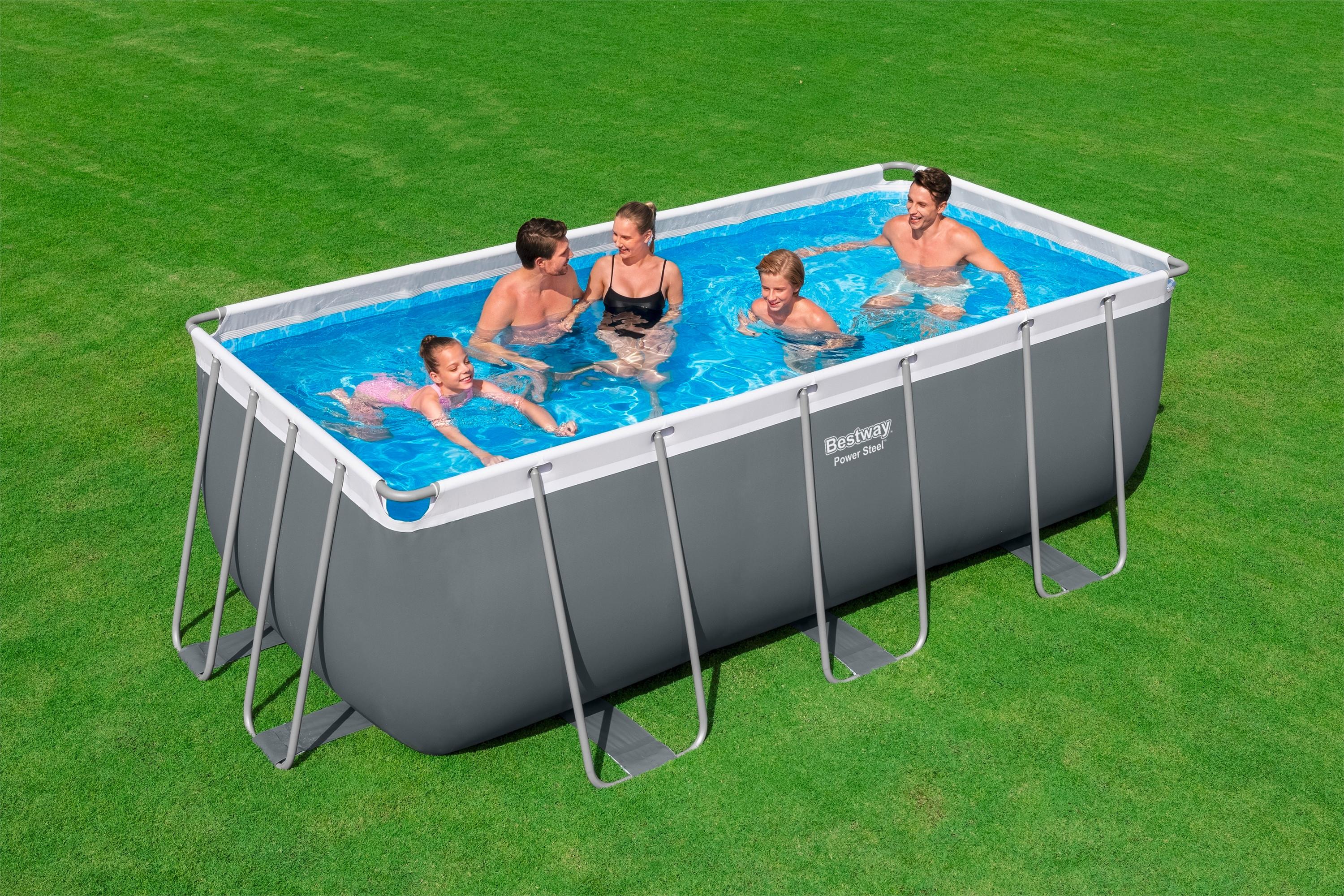 Schwimmbecken Rechteckig mit Pumpe, Leiter L: 412 cm - Grau, Kunststoff/Metall (412/201/122cm) - Bestway