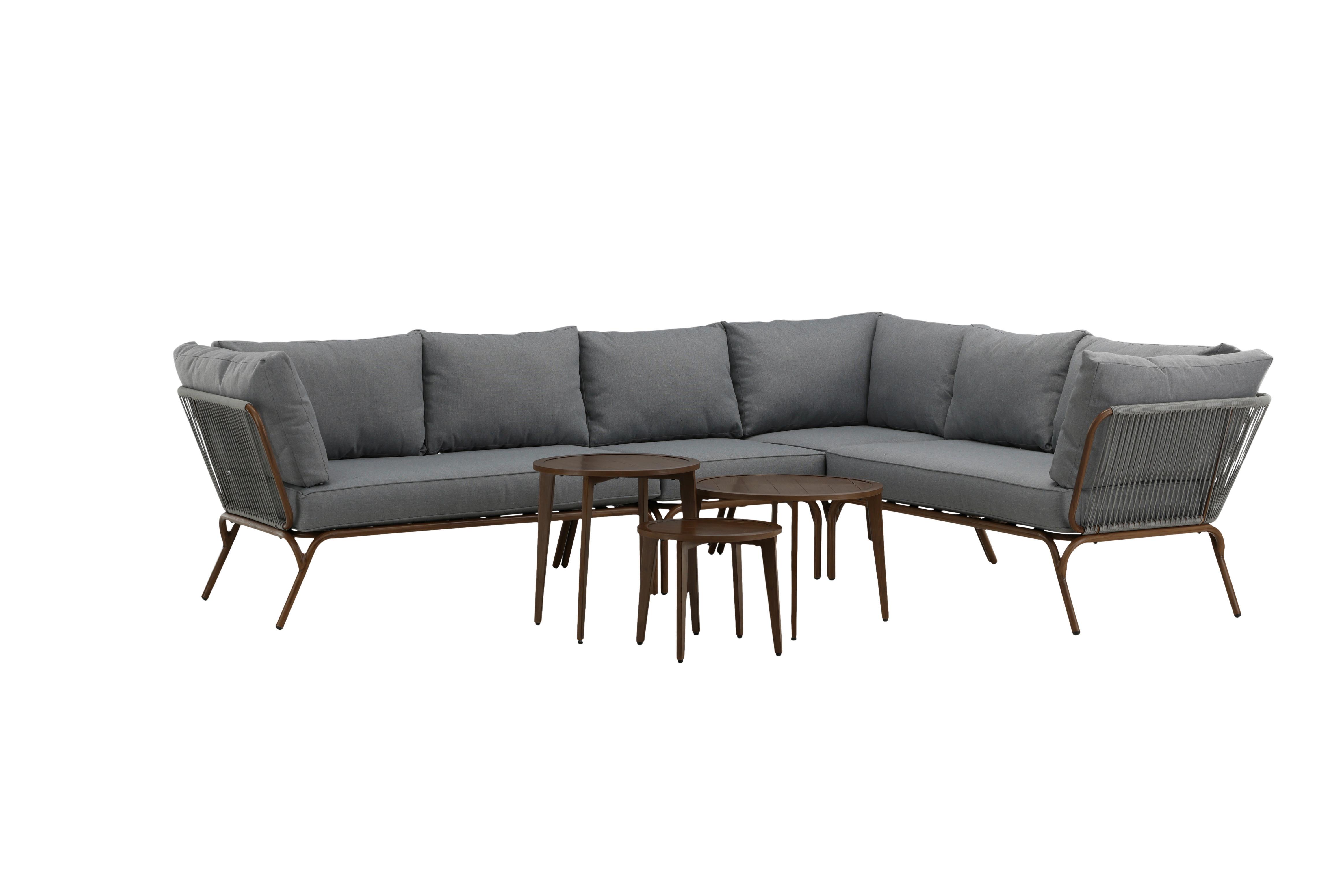 Loungegarnitur 4-Tlg Roxo Metall/Textil mit Kissen - Braun/Grau, KONVENTIONELL, Textil/Metall - Gardenson