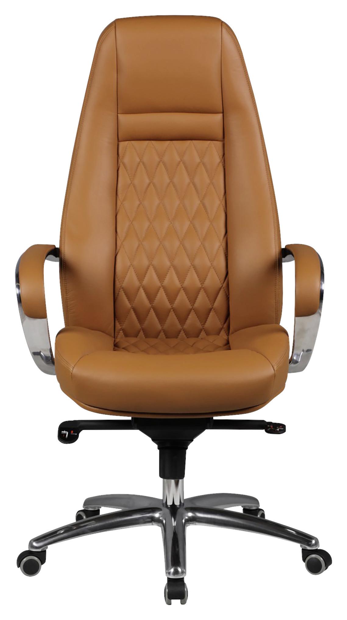 Kancelárske kreslo Austin z pravej kože - svetlohnedá/hliníková, Modern, kov/koža (68/130/68cm) - MID.YOU